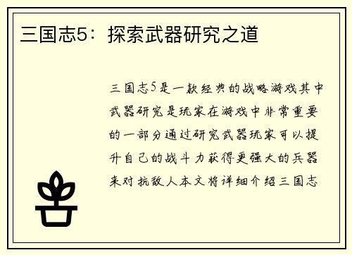 三国志5：探索武器研究之道